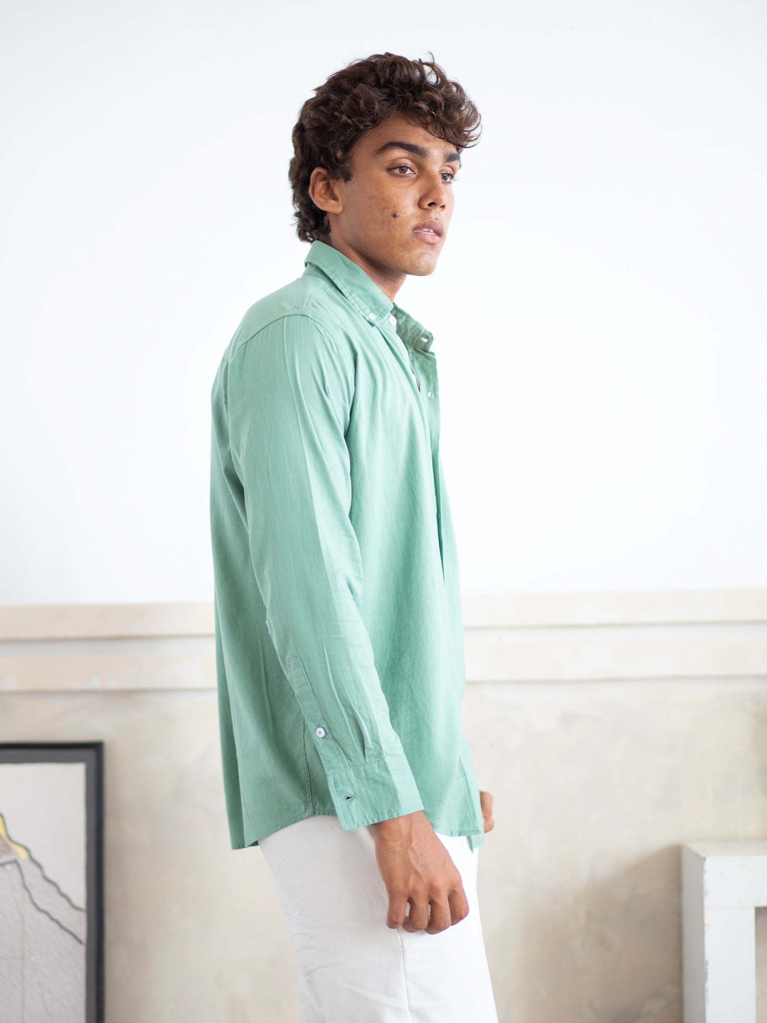 Oversized L/S regular collar shirt