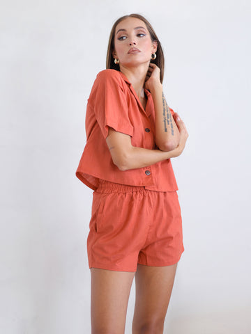 Button Down Camp Colour Crop Top