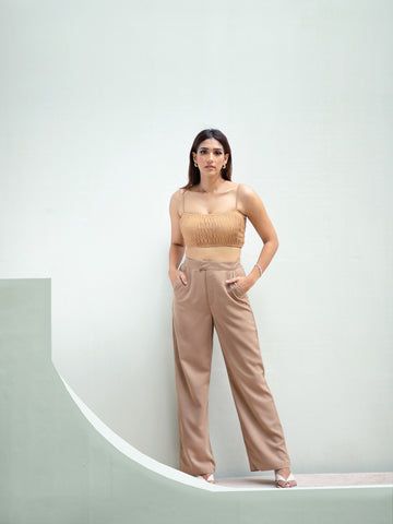 Back Elastic Detail Straight Leg Pant