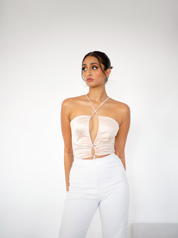 Cut Out Detailed Back Tie-up Body Suit