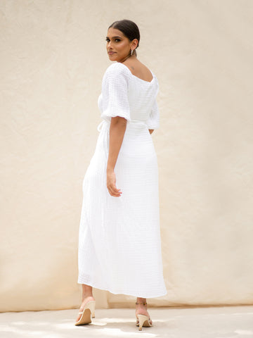 Puff Sleeve Wrap Midi Dress