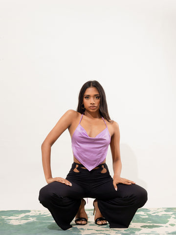 Back Tie Up Cowl Neck Top