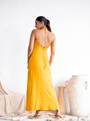Beat Detailed Back Tie-UP Maxi  Dress
