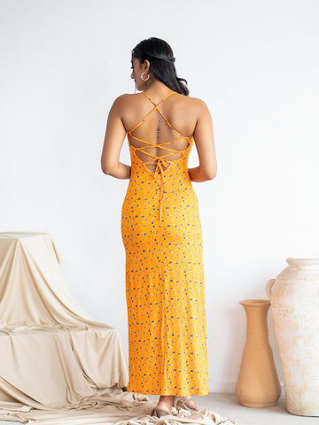Bustier Detailed Back Tie-UP Maxi Dress
