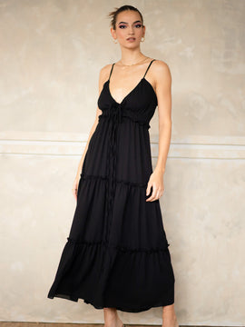 Front Tie up Tiered Maxi Dress