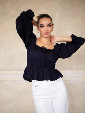 Bustier Detail Balloon Sleeve Top