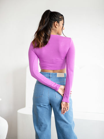 Long Sleeve Front Open Rib Top