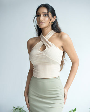 Cross Front Detail Ribbed Top