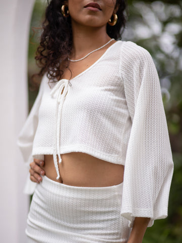 Front Tie Up Bell Sleeved Crop Top