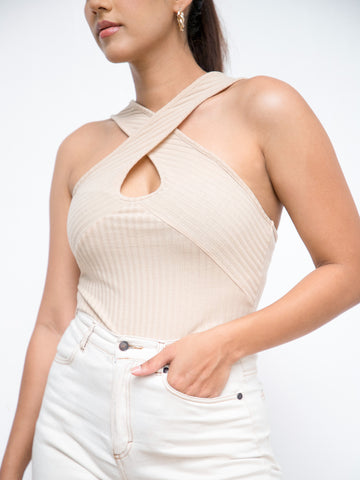Cross Front Detail Ribbed Top