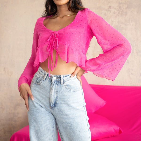Bell Sleeve Front Tie-up Top