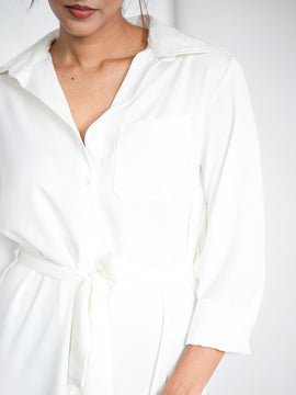 Button Down Front Tie-Up Midi Shirt Dress