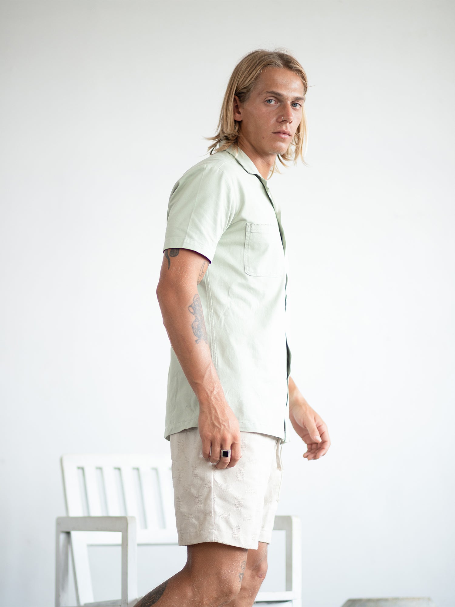 Short sleeved camp collar shirt