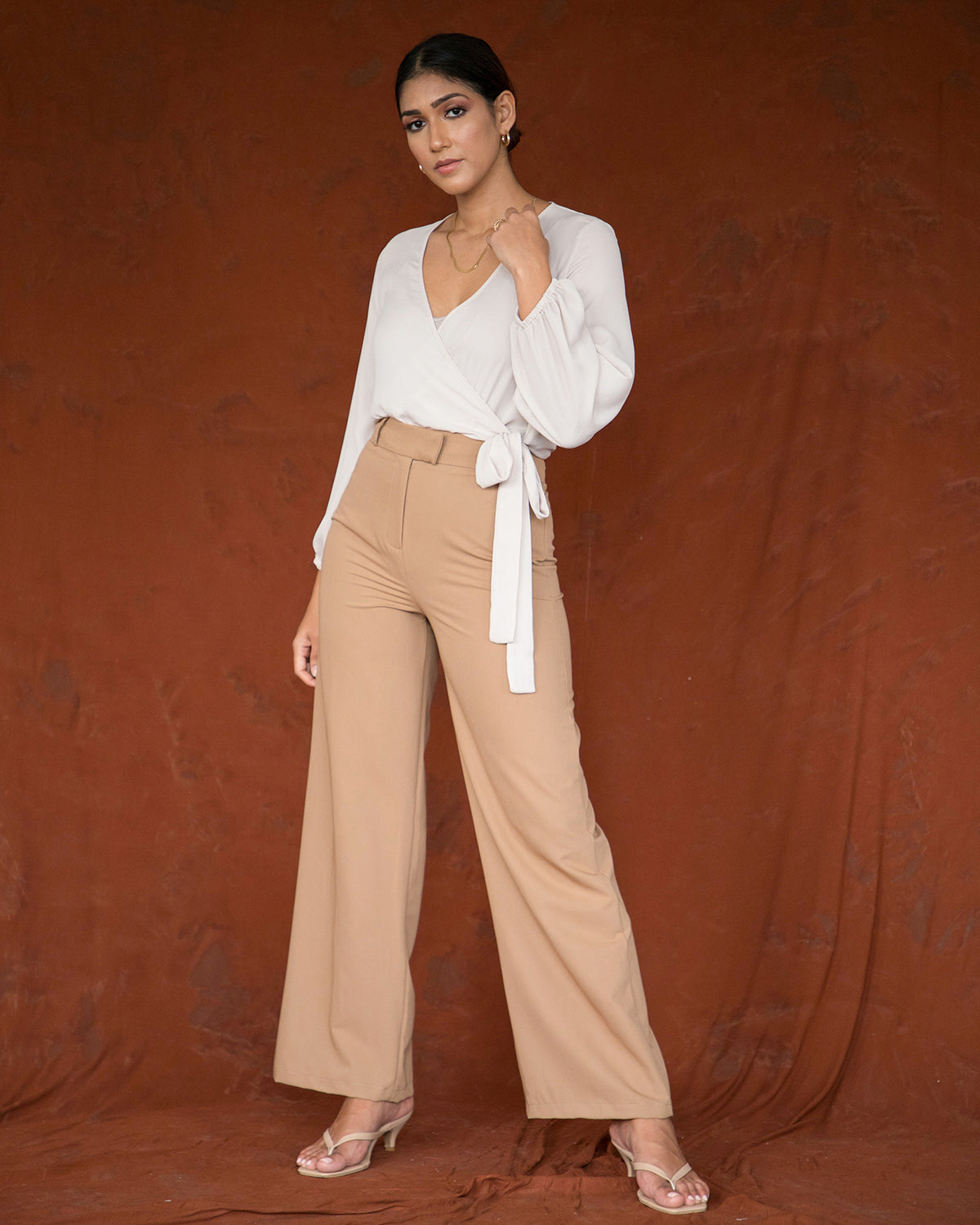 Balloon Sleeved Mock Wrap Bodysuit