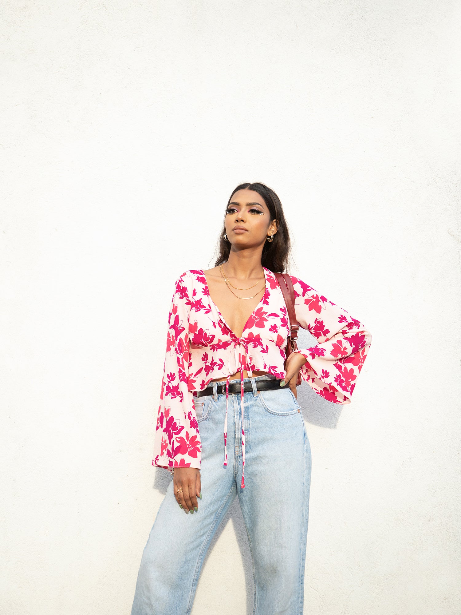 Bell Sleeve Front Tie-up Top