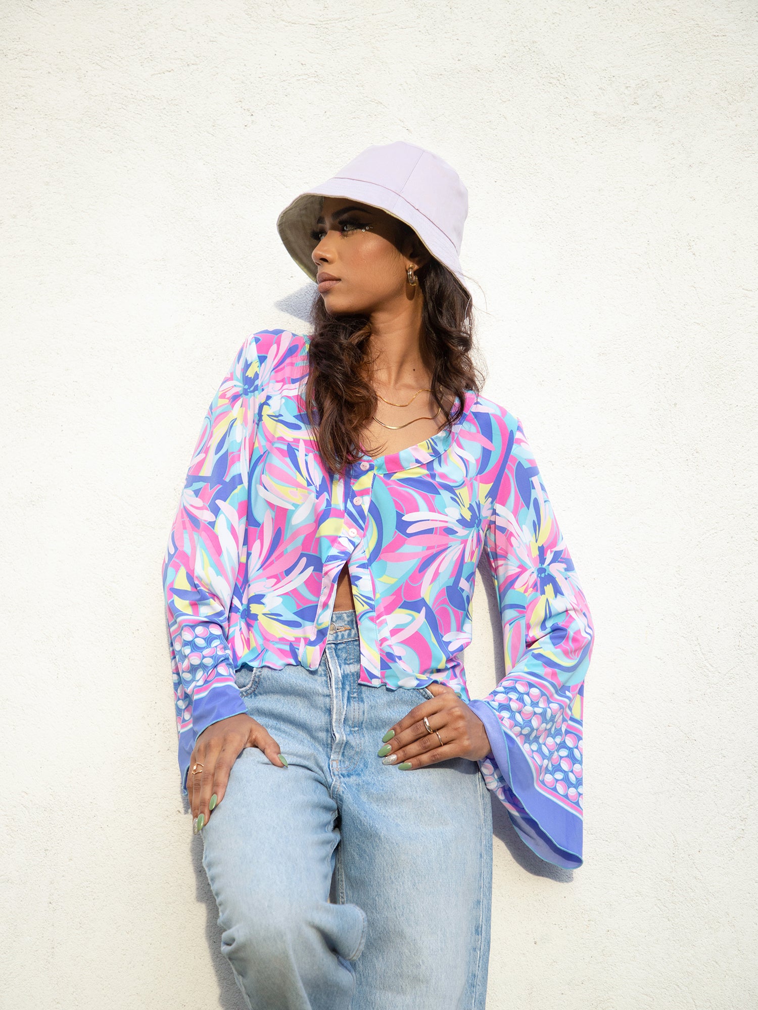 Bell Sleeve Button Down Top