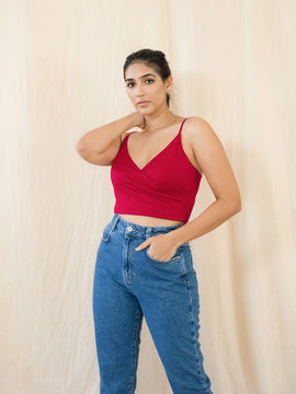 Mock Wrap Jersey Crop Top