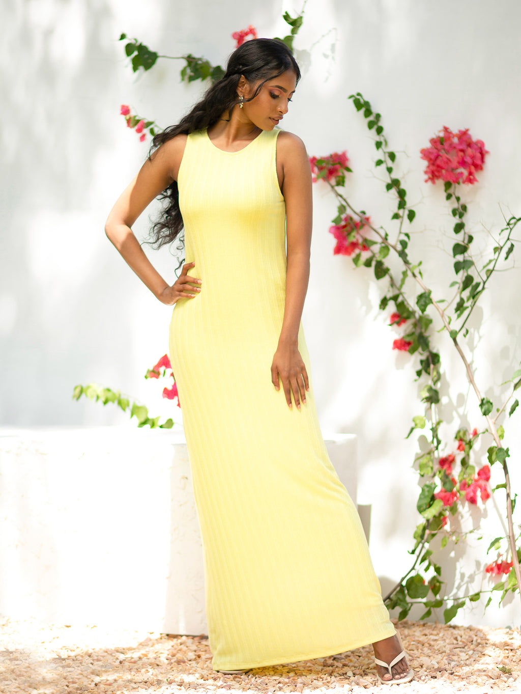 High Neck Relax Fit Ribbed Maxi Dress