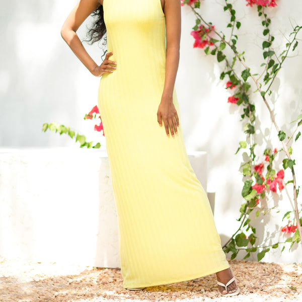 High Neck Relax Fit Ribbed Maxi Dress