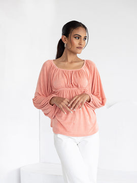 Front Elasticated Detail Balloon Sleeve Top