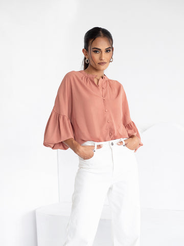 Front Buttoned Detail Long Sleeve Top