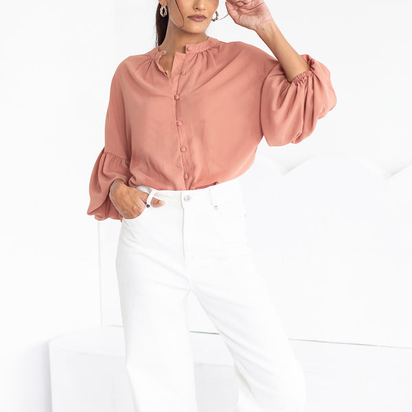 Front Buttoned Detail Long Sleeve Top