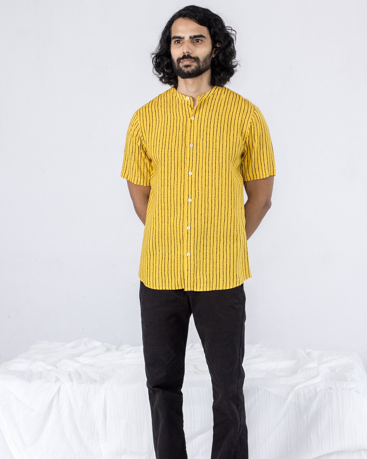 Short sleeved chinese collar shirt