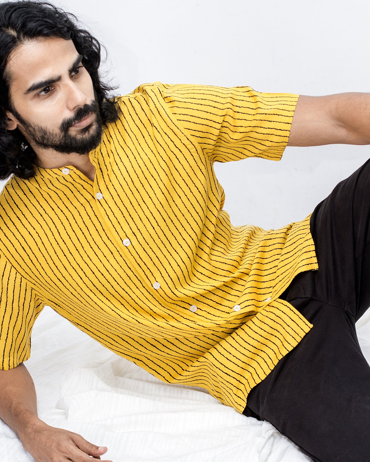 Short sleeved chinese collar shirt