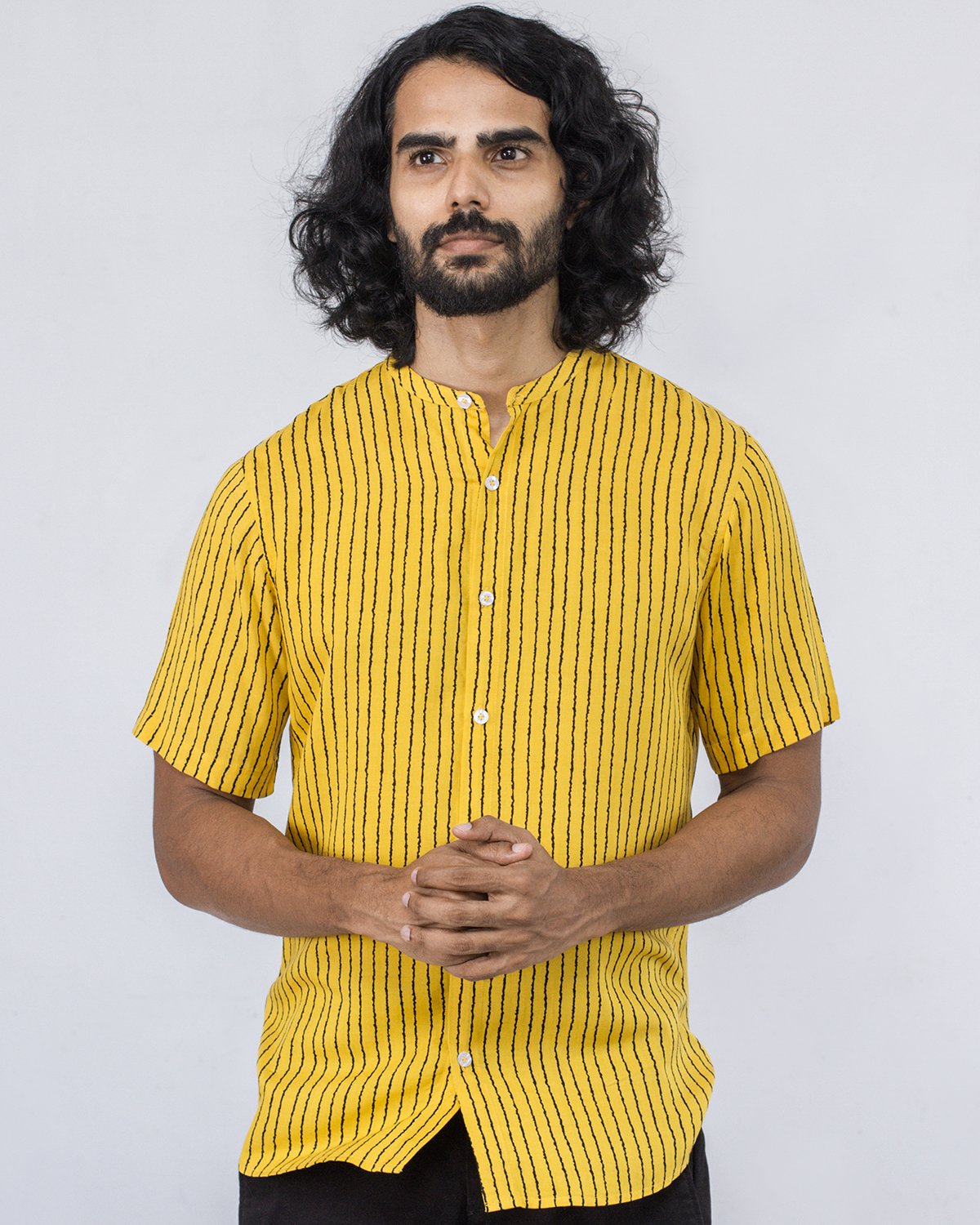 Short sleeved chinese collar shirt