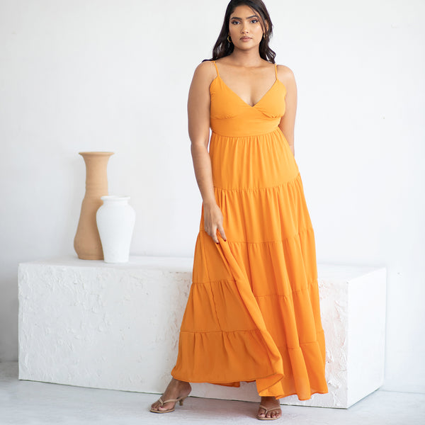 Bustier Detail Tiered Maxi Dress