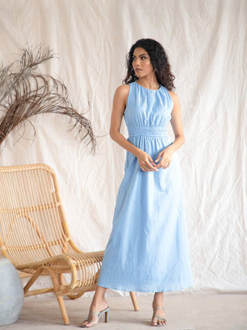 High Neck Gathered Maxi Dress