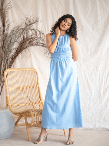 High Neck Gathered Maxi Dress