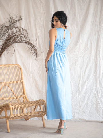 High Neck Gathered Maxi Dress